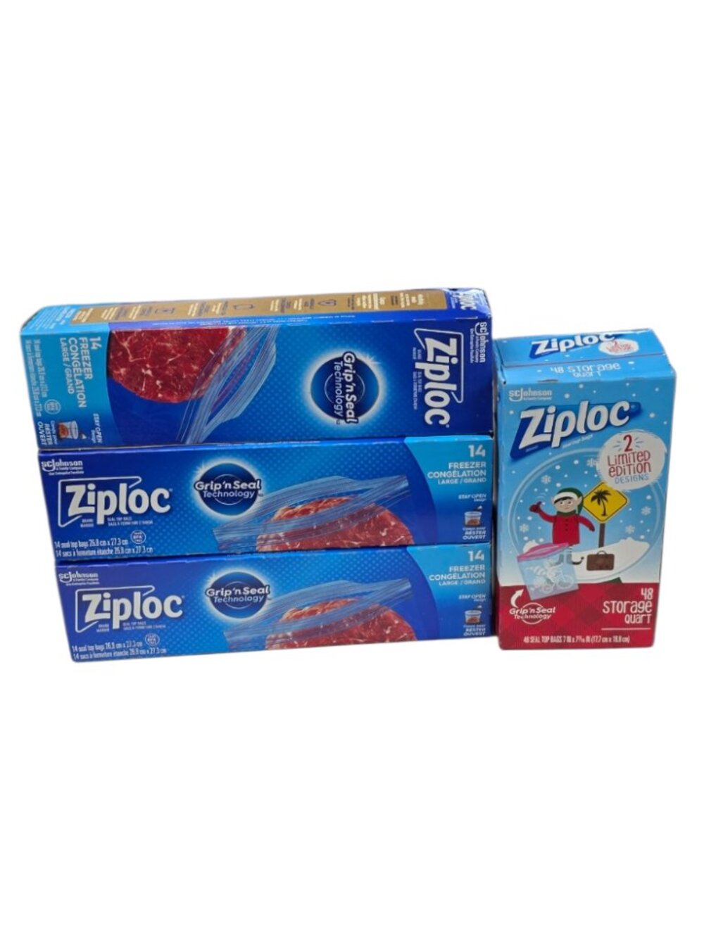 Ziploc Freezer Bags Set of 3 Boxes Large Size, 1 Box Storage Quart Bags
